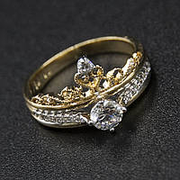 Кольцо золотистое Xuping Jewelry медицинское золото сердечко с белыми хрустальными камушками 18К