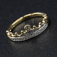 Кольцо золотистое тонкое Xuping Jewelry медицинское золото корона с белыми хрустальными камушками 18К