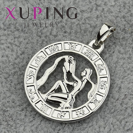 Кулон женский знак зодиака водолей серебристого цвета фирмы Xuping Jewelry медицинское золото диаметр 20 мм., фото 1
