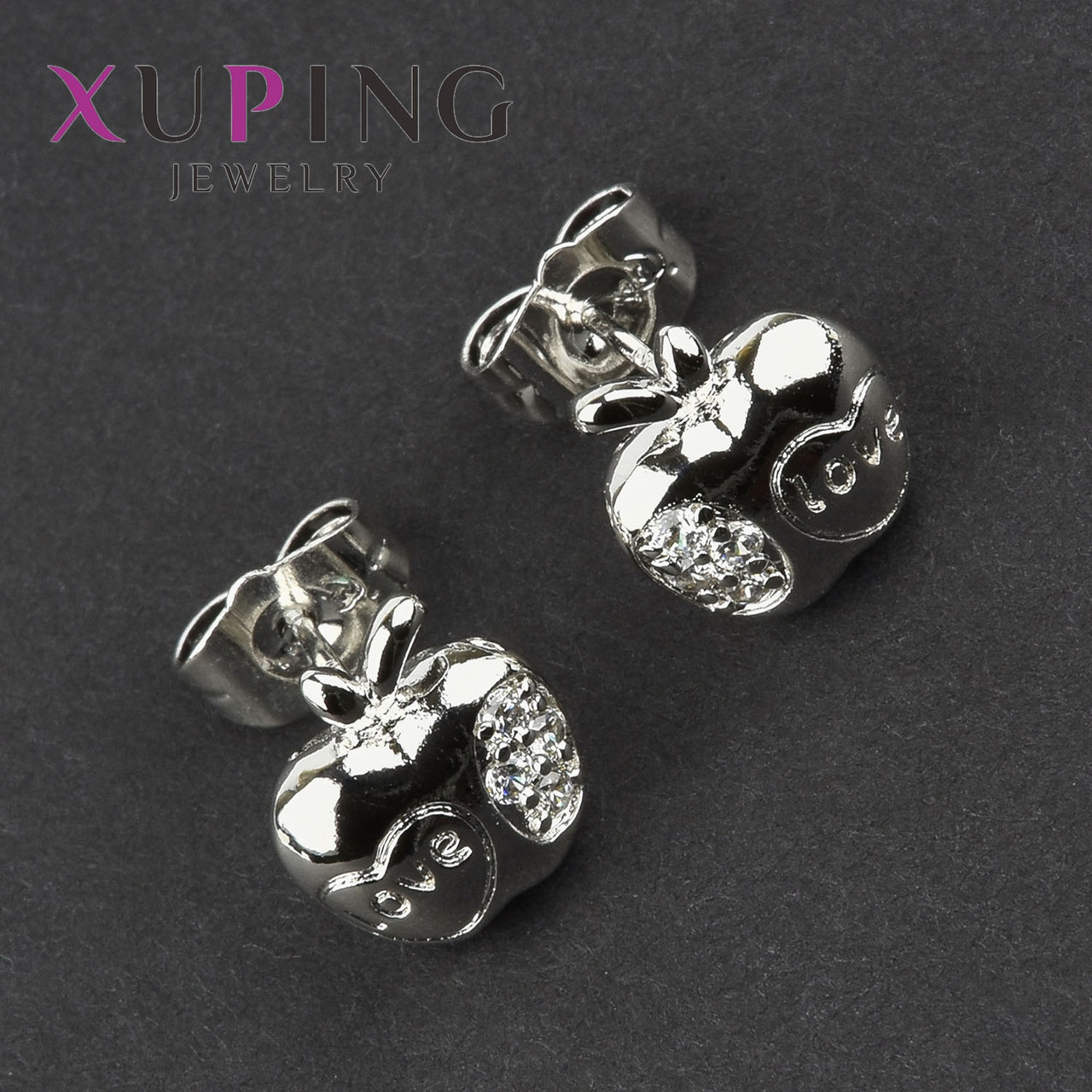 Серьги женские медицинское золото Xuping Jewelry размер 10х10 мм гвоздики пуссеты яблочки со стразами 24K