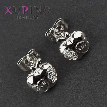 Серьги женские медицинское золото Xuping Jewelry размер 10х10 мм гвоздики пуссеты яблочки со стразами 24K, фото 1