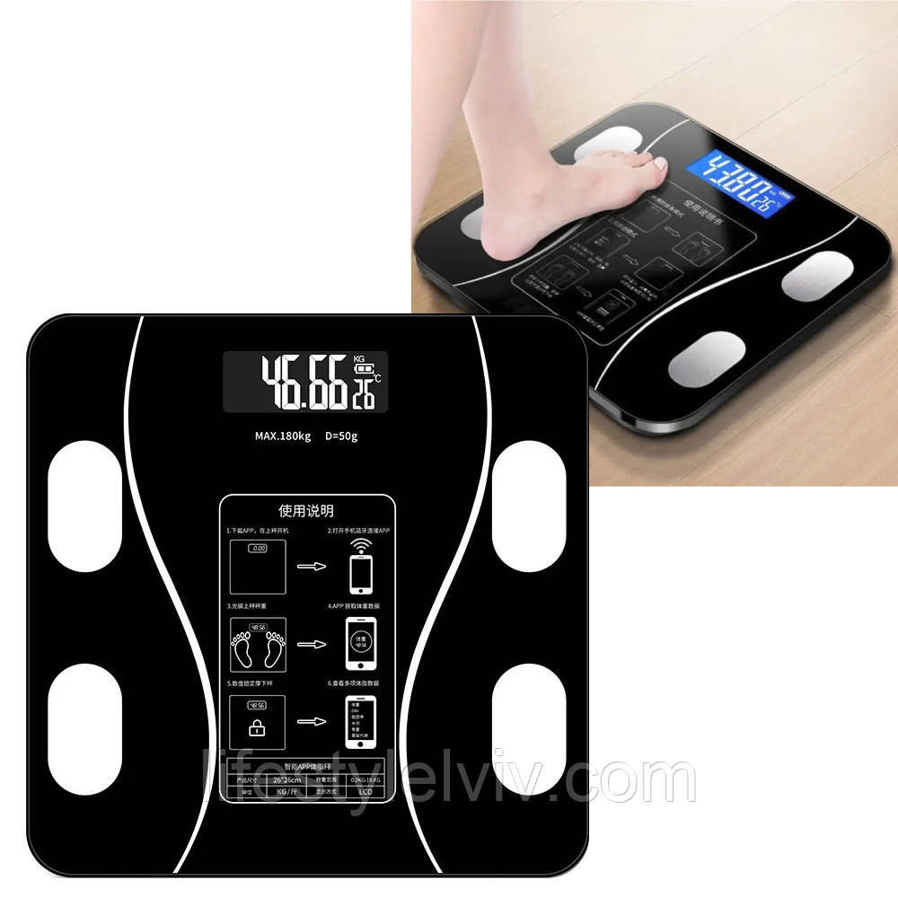 Підлогові електронні фітнес ваги до 180 кг A-8003 / Смарт ваги Bluetooth для зважування людини, фото 1