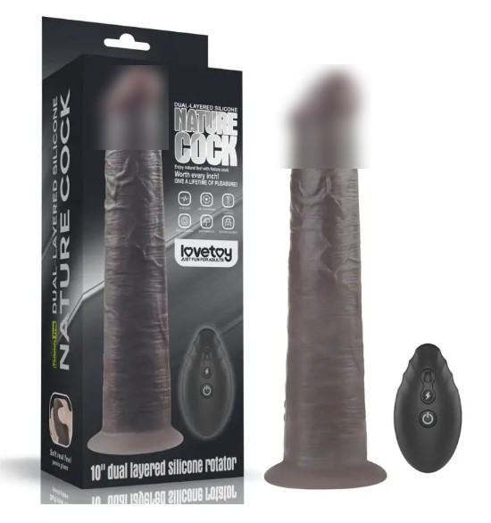 Двошаровий вібратор на присоску Dual Layered Platinum Silicone Rotator Black 10.0 | Puls69, фото 1