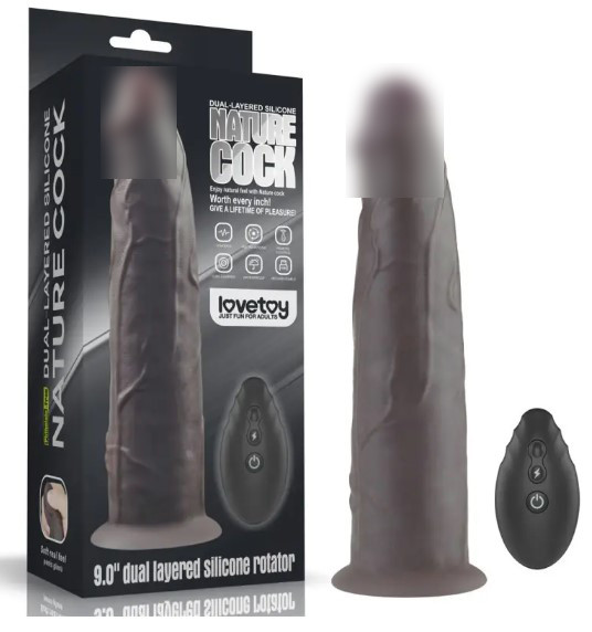 Двошаровий вібратор на присоску Dual Layered Platinum Silicone Rotator Black 9.0 | Puls69, фото 1