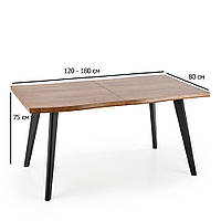 Раздвижной прямоугольный стол Dickson 120-180х80 см дуб натуральный на черных ножках на кухню