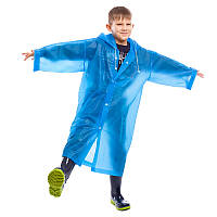 Детский плащ-дождевик длинный от дождя многоразовый на кнопках Sp-Sport Рост 120-160 см Синий (1010)