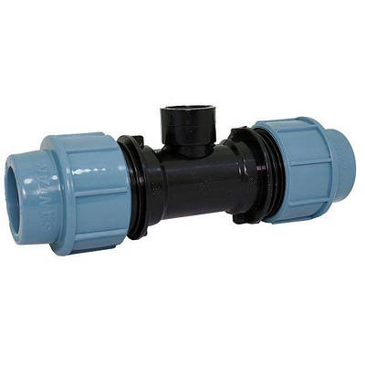 Трійник зажимний із внутрішньою різьбою 32х1/2"х32, фітинги для ПНД труб