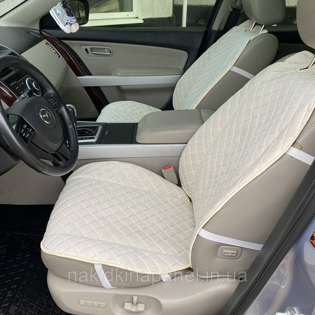 Накидка на сидіння водія з Алькантари Lux ПАЙКА Квадратний ромб ніжно кремовий Преміум+ 1 передня, фото 1