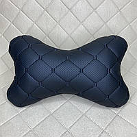Подушка під голову в машину з перфорованої Екошкіри. Чорна з чорним рядком