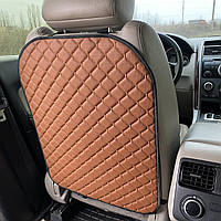 Накидка на спинку переднього сидіння з перфорованої екошкіри, Коричневі з коричневим рядком (заокруглена)