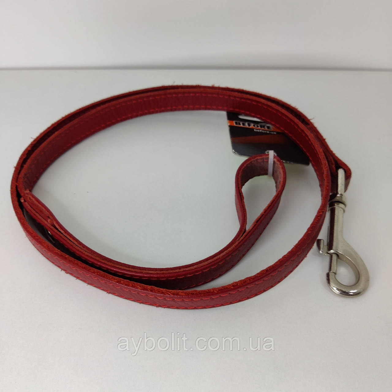 Повідець KARELINE з натуральної шкіри 16 мм 1200 мм (червоного кольору), фото 1