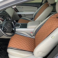 Накидки для авто з екошкіри, Коричневі з подвійним коричневим рядком, Стандарт, 1 передня