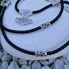 Срібний підвіс "Молот Тора" (Мйольнір) та шнурок з різьбленими вставками 925° проби 60 см, фото 4