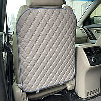 Накидка на спинку переднього сидіння, Світло-сіра екошкіра з 2-им білим рядком (заокруглена)