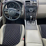 Накидки на сидіння з алькантари Lux (штучної замші), Чорний, сині стільники. Стандарт. Повний комплект, фото 3