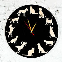 Настінний годинник з дерева Cats & Dogs 35 см Венге