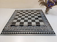 Шахматная доска "Темное серебро" из натуральной древесины ясеня премиум качества. Супер глянец. Ручная работа