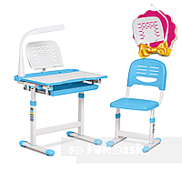 Дитяча парта зі стільчиком FunDesk Cantare Blue+настільна світлодіодна лампа FunDesk L1