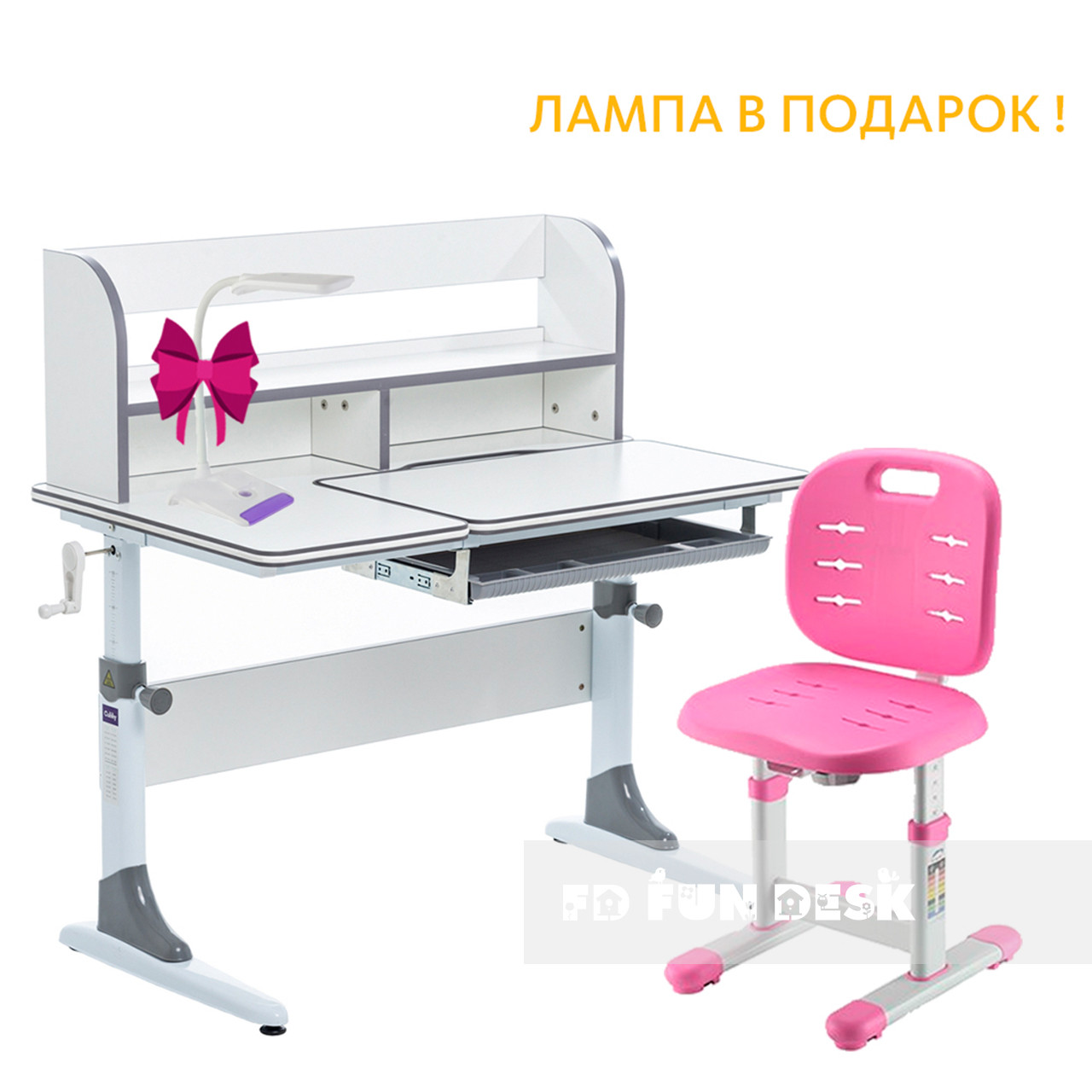 Комплект зростаюча парта для школярів Cubby Nerine Grey + стілець дитячий FunDesk SST2 Pink, фото 1