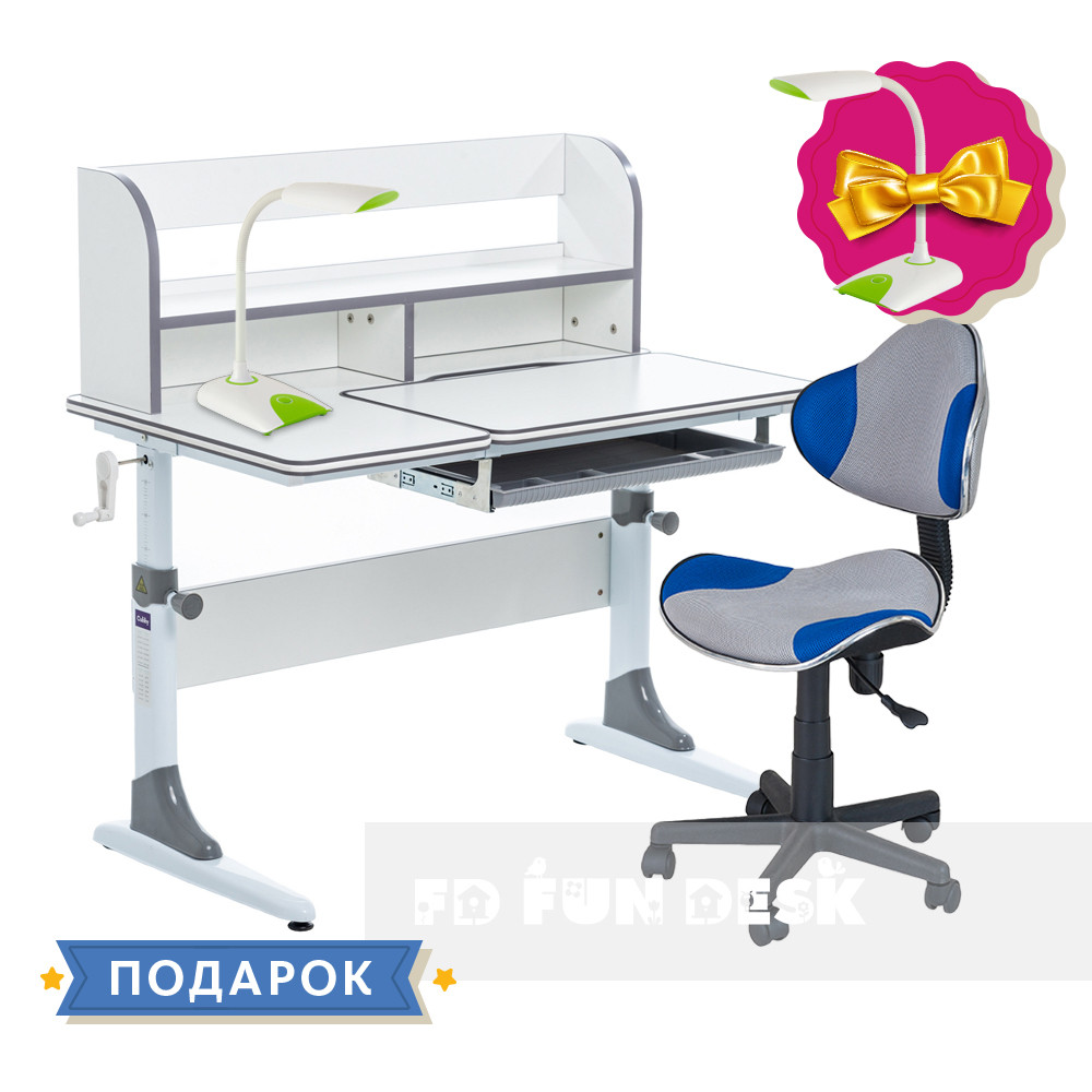 Комплект для школярів парта, що росте Cubby Nerine Grey + стілець для школяра FunDesk LST3 Blue-Grey, фото 1