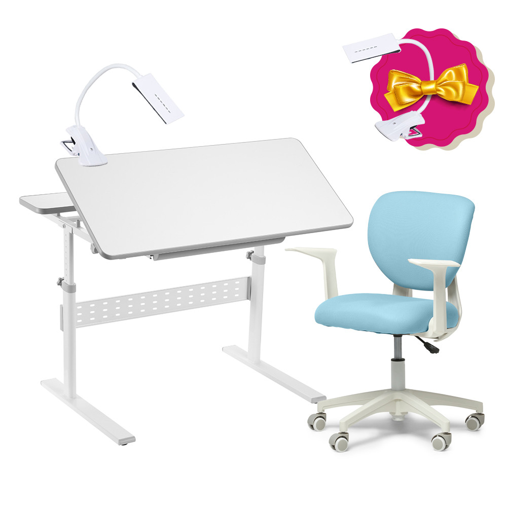 Комплект для школяра парта-трансформер Fundesk Colore Grey + крісло Fundesk Buono Blue, фото 1