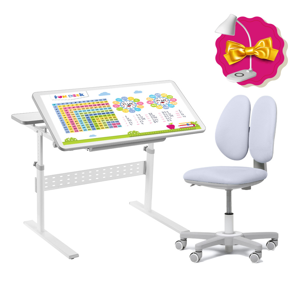 Комплект для школяра парта Fundesk Colore Grey + крісло Fundesk Mente Grey, фото 1