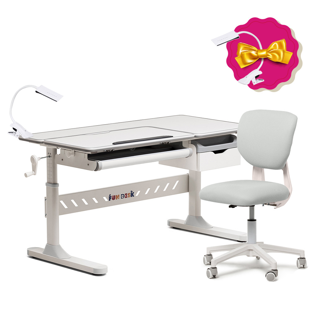 Комплект для підлітка парта-трансформер Fundesk Fiore Grey + ергономічне крісло Fundesk Buono Grey, фото 1