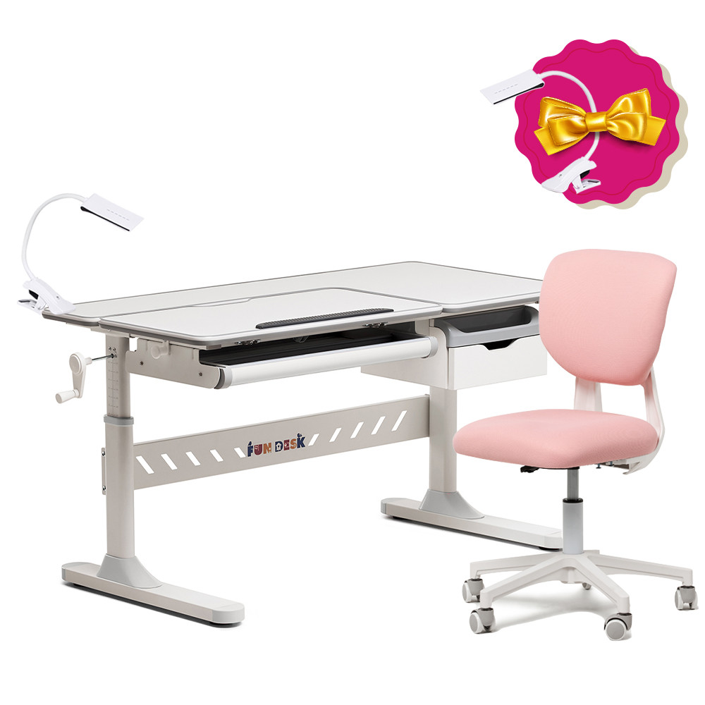 Комплект для дівчинки парта-трансформер Fundesk Fiore Grey + ергономічне крісло Fundesk Buono Pink, фото 1