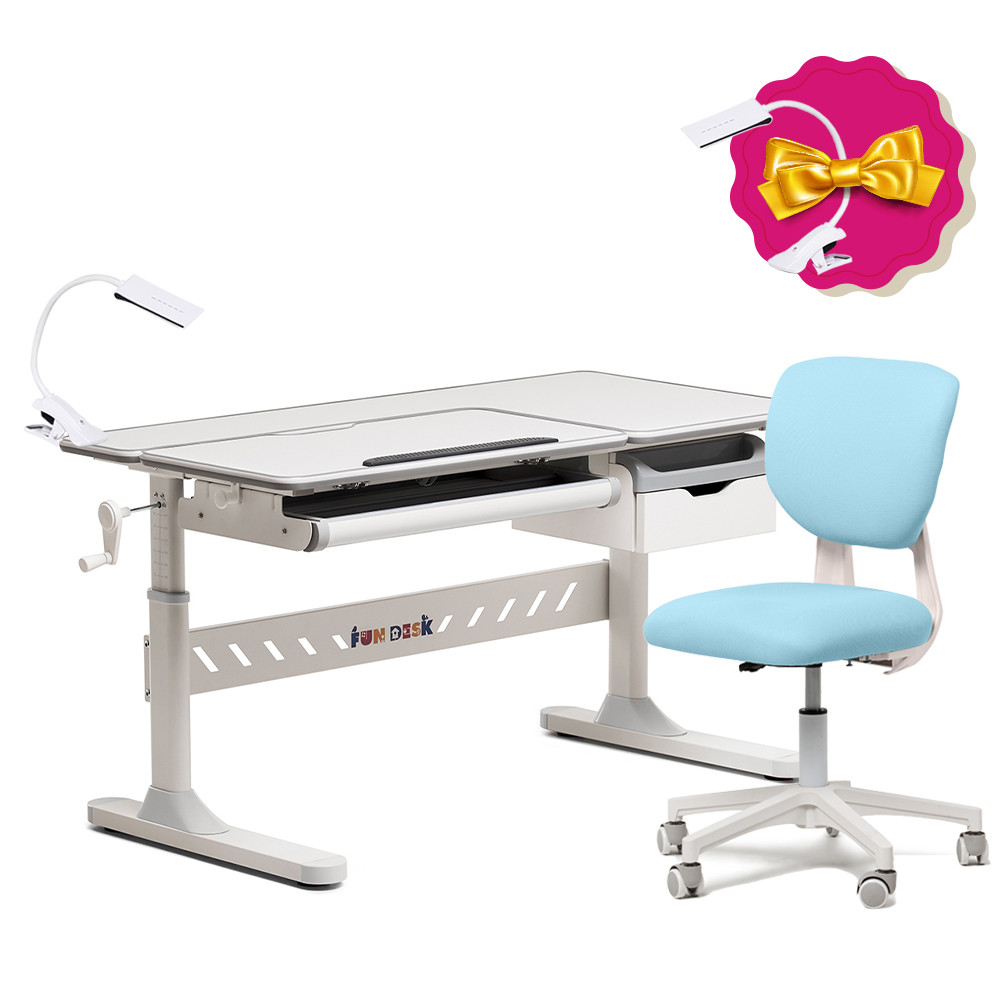 Комплект для підлітка парта-трансформер Fundesk Fiore Grey + ергономічне крісло Fundesk Buono Blue, фото 1