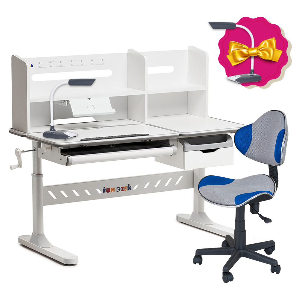 Комплект для підлітка парта Fundesk Fiore II Grey + стілець для школяра FunDesk LST3 Blue-Grey, фото 1