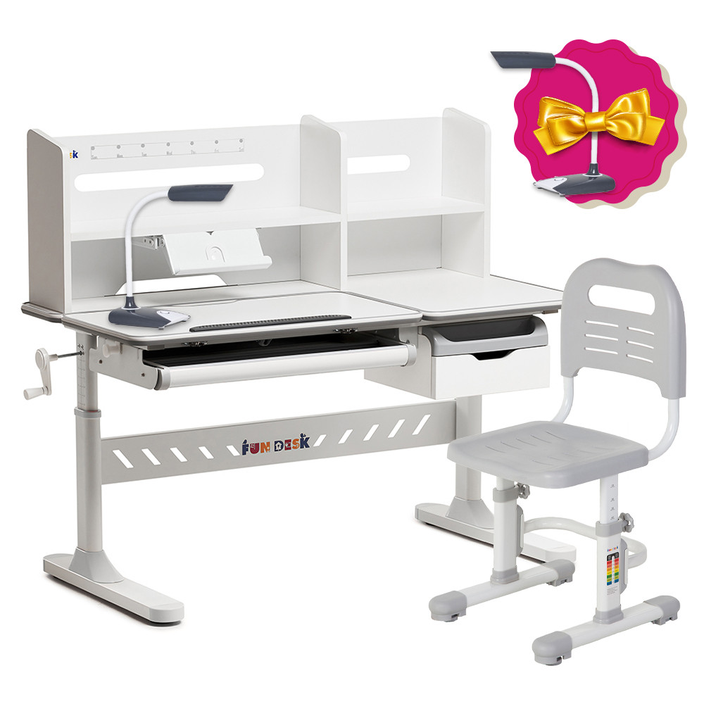 Комплект для підлітка парта Fundesk Fiore II Grey + дитячий стілець FunDesk SST3L Grey, фото 1