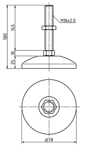 Опора регулируемая виброгасящая RO-M16x145-D78, станочная винтовая ...