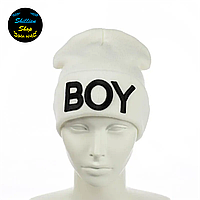 Молодежная шапка бини - Бой / BOY - Белый