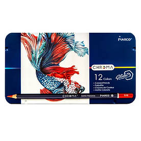 Олівці кольорові Marco Chroma 12 кольорів металевий пенал