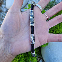 Масивний чоловічий браслет із шовку зі срібними вставками 925° проби 21 см * 8 мм, фото 2