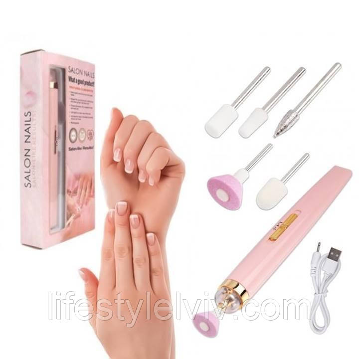 Портативний фрезер для манікюру і педикюру Flawless Salon Nails / Бездротовий фрезер для манікюру/ Набір для манікюру, фото 1