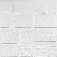 3Д-панель на самоклейке Текстурный камень 700х700х6мм белый ПВХ декор для стен 3D панели (151)