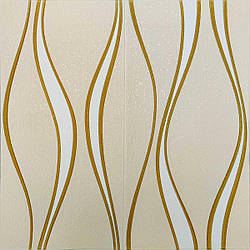 Самоклеєння ПВХ 3Д-панелі Золоті лінії 700х700х5мм Бежевий Абстракція хвилі на самоклеючій основі (194)