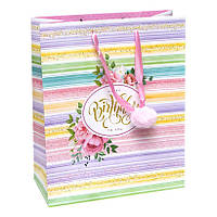Подарочный пакет с ручками в радужном цвете с рисунком 26х32х12 см GB-21157 упаковке 10 штук