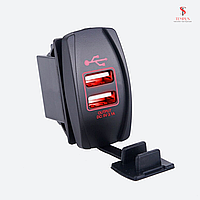 Понижувальний 2 USB 5 V 3.1 A IN 12-24 V з підсвіткою — червоний на корпус