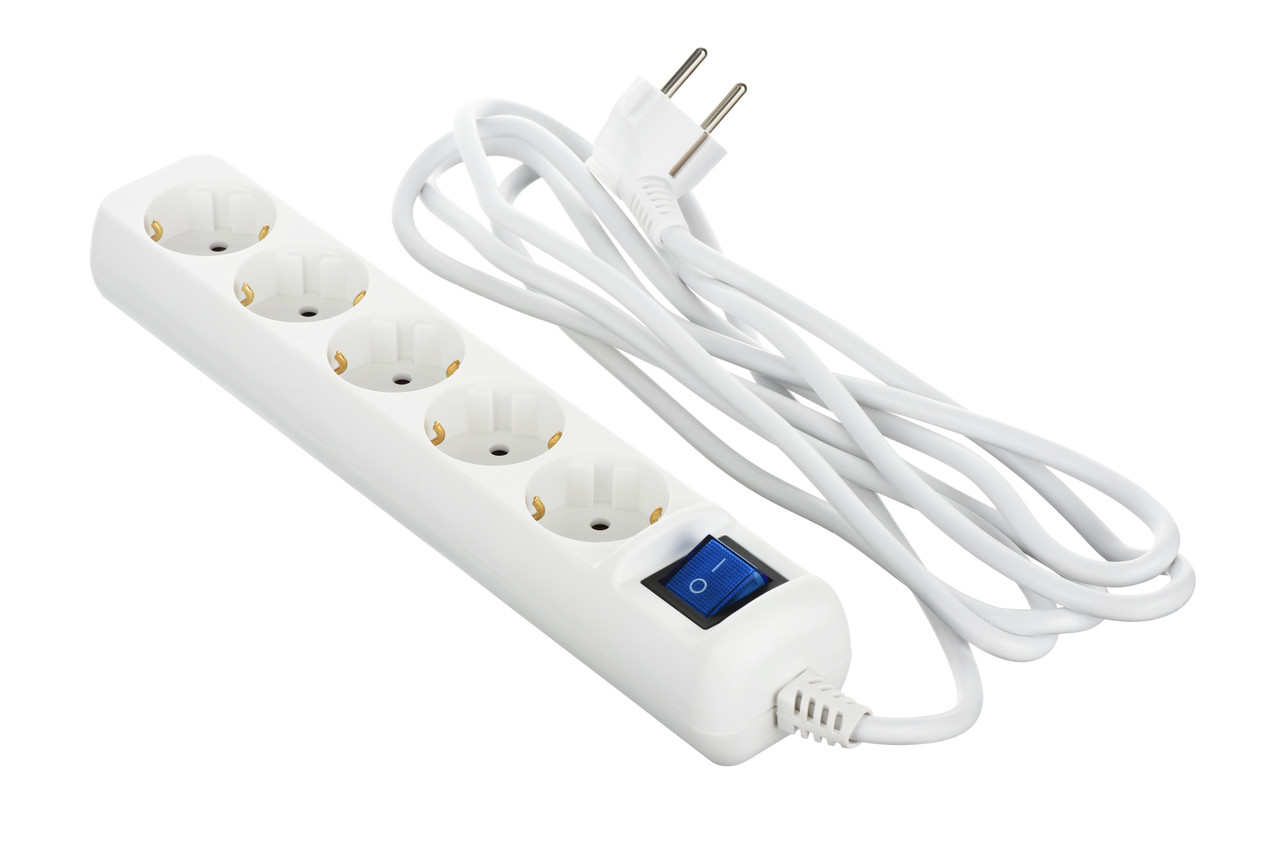 2E Мережевий подовжувач 5XSchuko з вимикачем, 3G*1.0мм, 3м, white