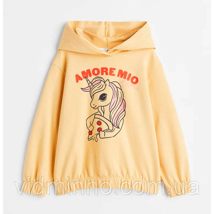 Укорочена толстовка худі H&M на дівчинку р.110/116 - 4-6 років, з капюшоном, єдиноріг, фото 1