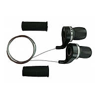 Рвошифт 3*7 швидкостей KDSG-02F чорний із білою смугою з тросами та грипсами ORG