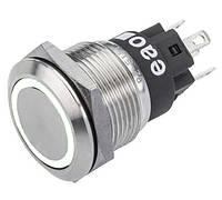 Кнопка металлическая без фиксации, ударостойкая, монтаж в Ø19 мм, IP65, под fast-on, с подсветкой