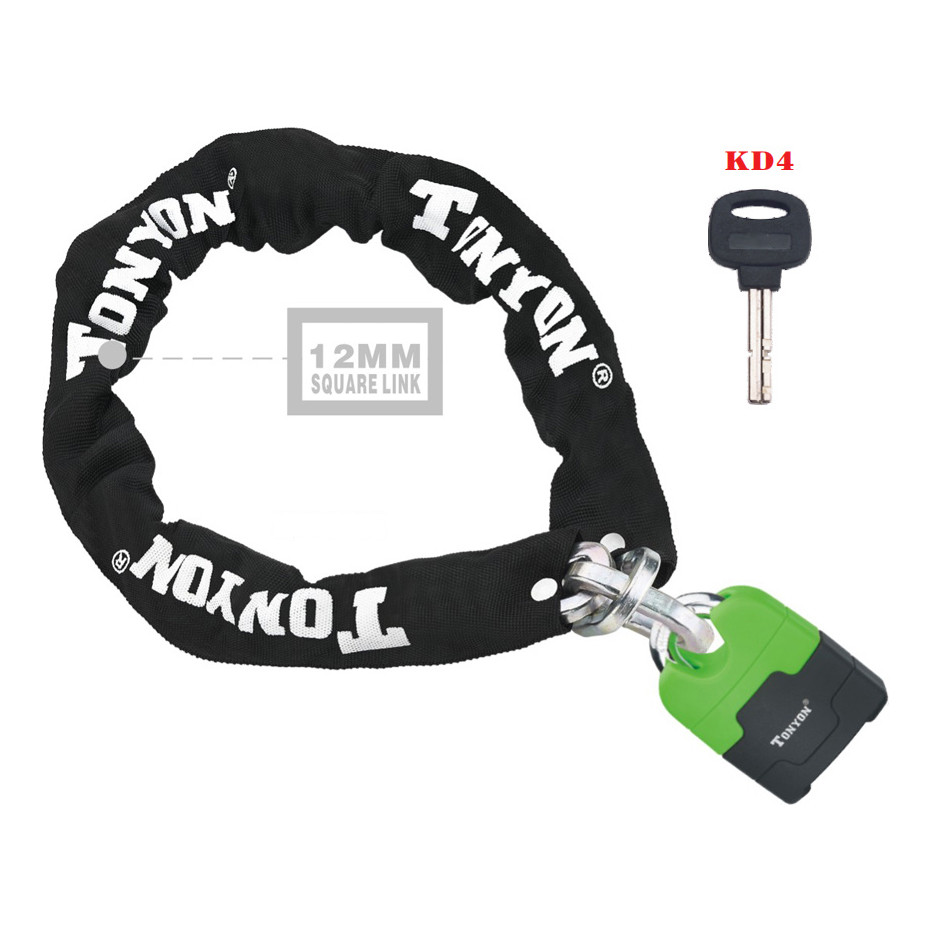 Замок Tonyon TY750-1 12 х 12 900 мм ланцюговий ключ Зелений ORG, фото 1