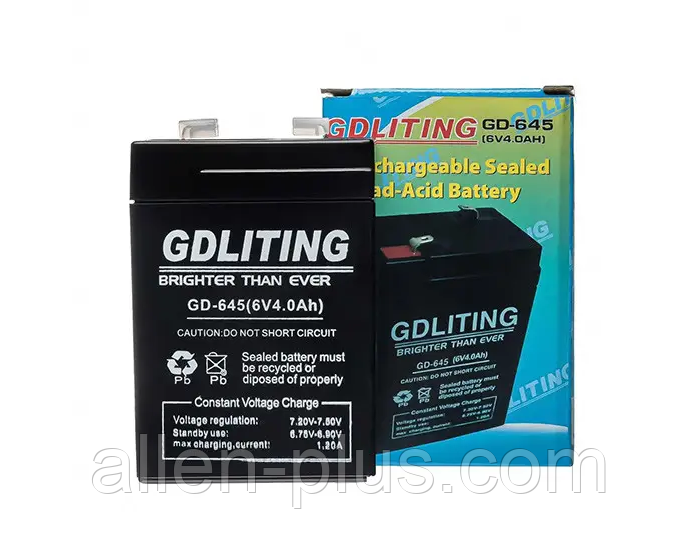 Акумулятор олив'яно-кислотний GDLITING GD645, 6V/4A