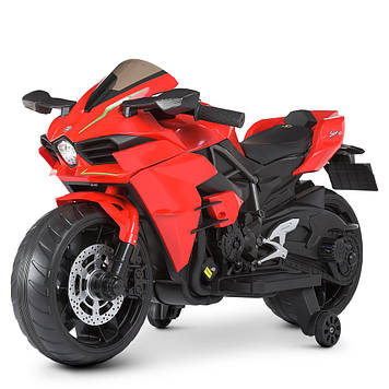 Дитячий мотоцикл на акумуляторі M 4877EL-3 червоний (різні кольори), шкіряне сидіння, світло/звук, EVA колеса.