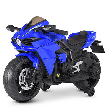 Дитячий мотоцикл на акумуляторі M 4877EL-4 синій (різні кольори), шкіряне сидіння, світло/звук, EVA колеса.