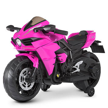 Дитячий мотоцикл на акумуляторі M 4877EL-8 рожевий (різні кольори), шкіряне сидіння, світло/звук, EVA колеса.