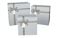 Подарочные коробки квадратные серые с бантиком (комплект 3 шт), разм.L: 27*27*14.5 см